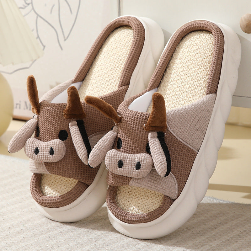 Cute Cartoon Cow Frog Slippers Linen