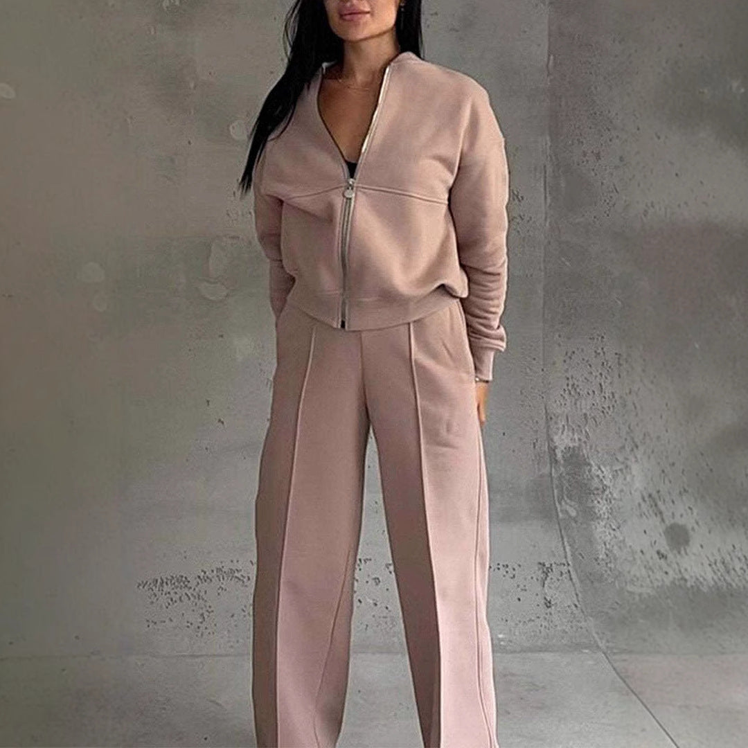 Sports Suits Zipper Jacket And Wide Leg Pants