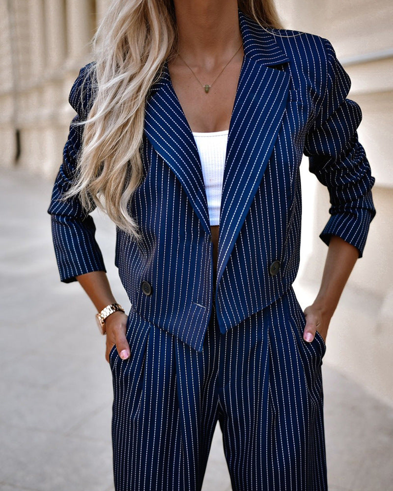 Casual Lapel Long Sleeve Cropped