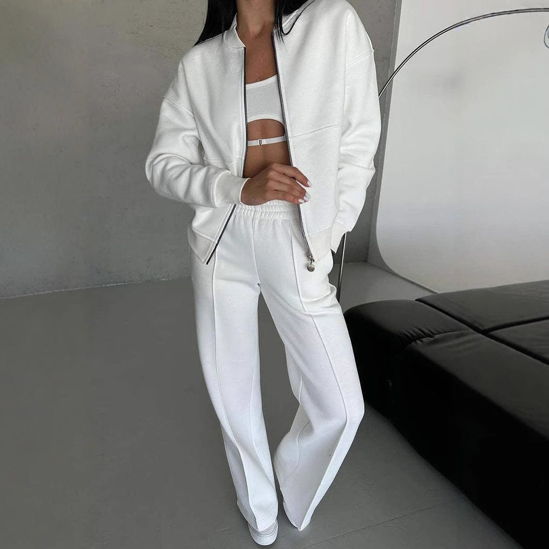 Sports Suits Zipper Jacket And Wide Leg Pants