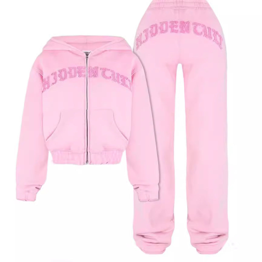 Ins Letter Sports Suit Zip-up Hooded