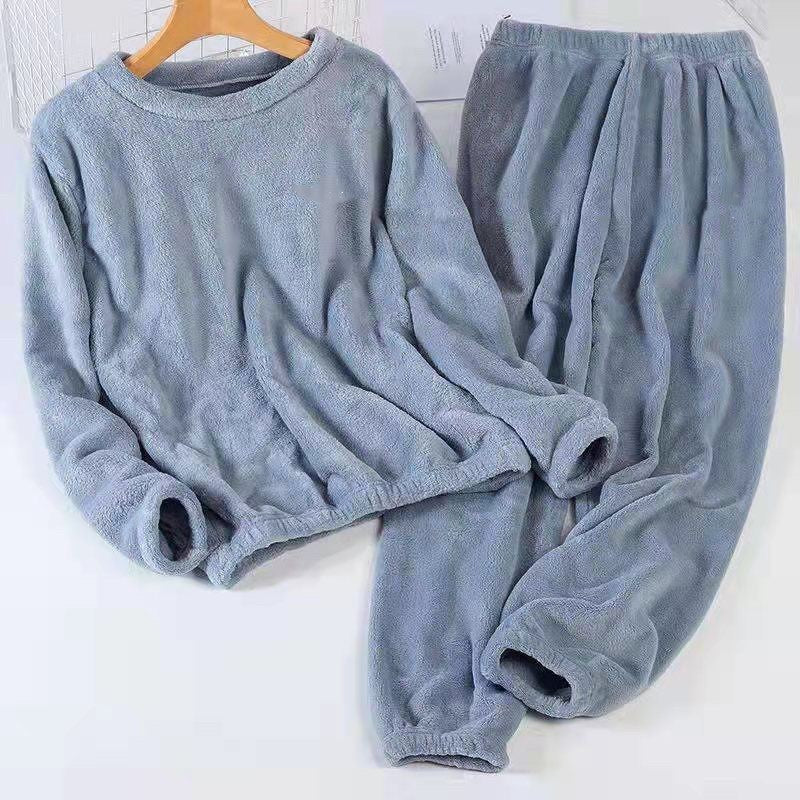 Coral Fleece Lined Padded Pajama Pants Suit