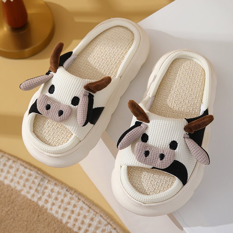 Cute Cartoon Cow Frog Slippers Linen