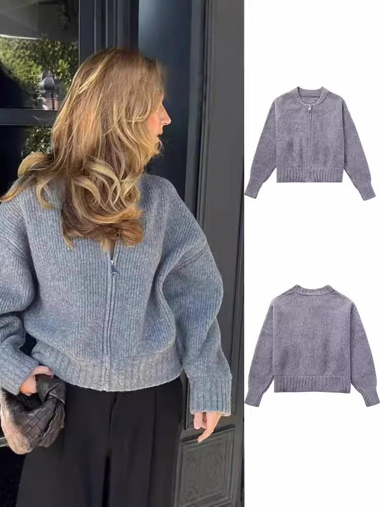 Dragkedja Stickad Jacka Sweater Coat