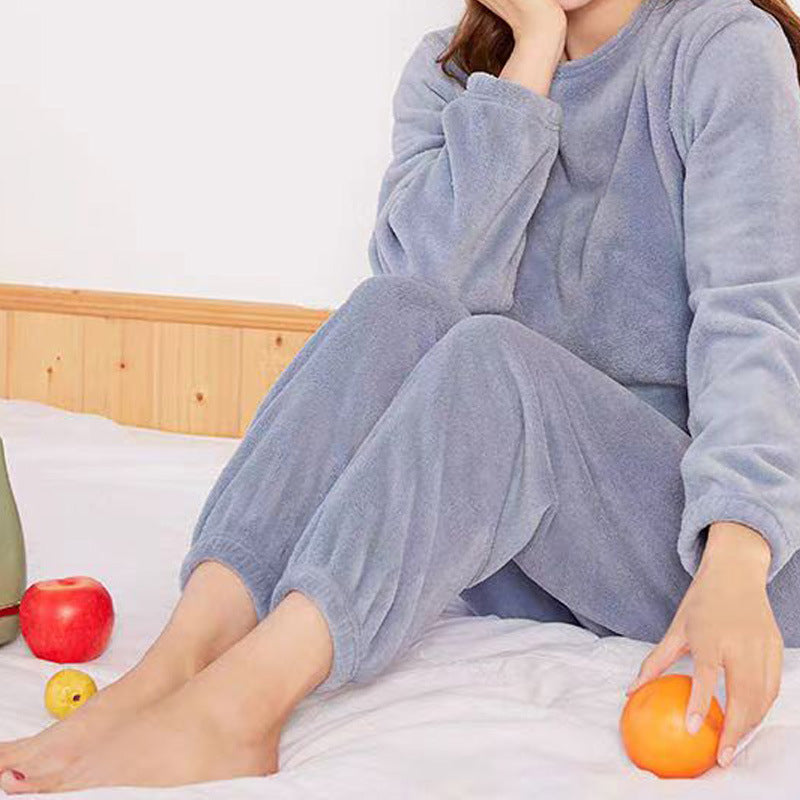 Coral Fleece Lined Padded Pajama Pants Suit
