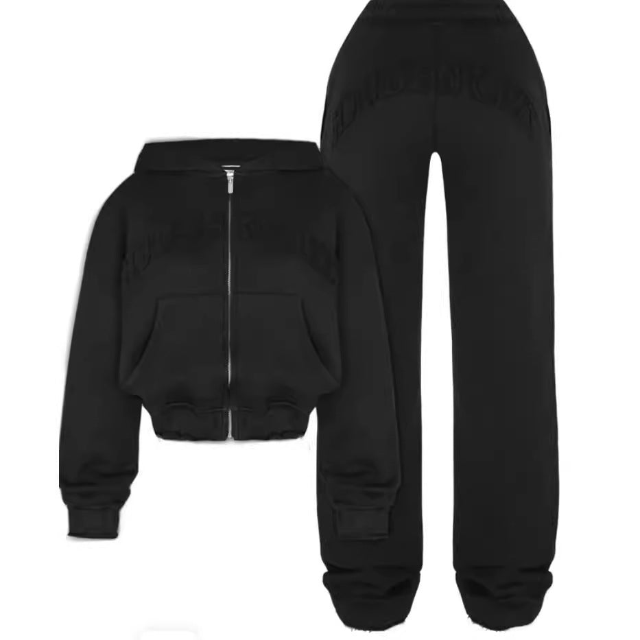 Ins Letter Sports Suit Zip-up Hooded