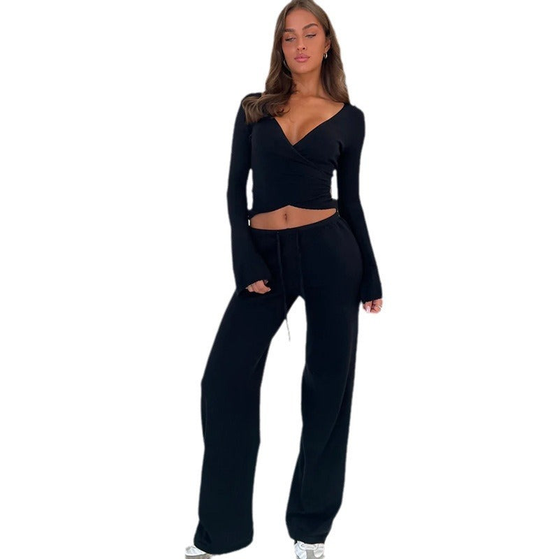 Fleece-lined Lace-up Long Sleeve Top High Waist