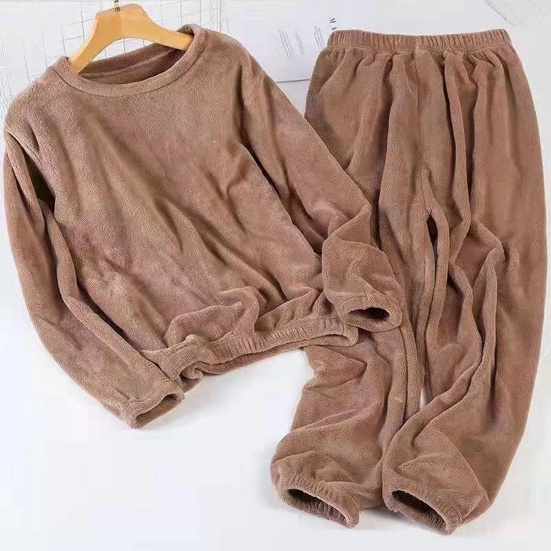 Coral Fleece Lined Padded Pajama Pants Suit