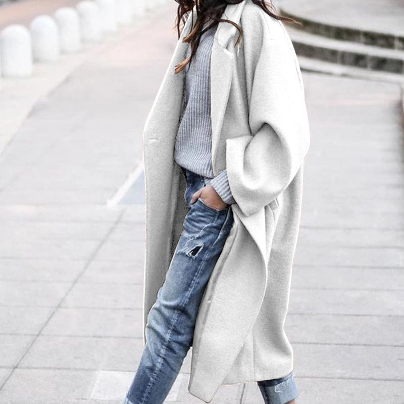 Casual Long Jacket With Pockets Solid Color