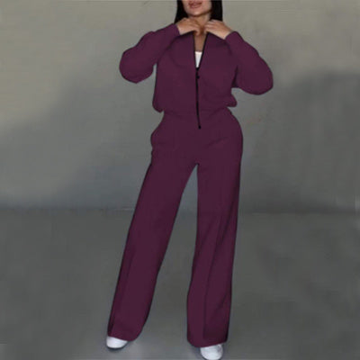 Sports Suits Zipper Jacket And Wide Leg Pants