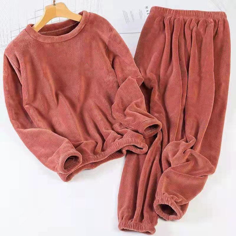 Coral Fleece Lined Padded Pajama Pants Suit