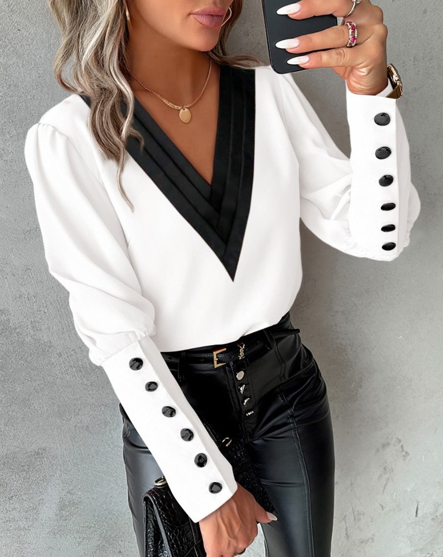 V-neck Long Sleeve Blouse