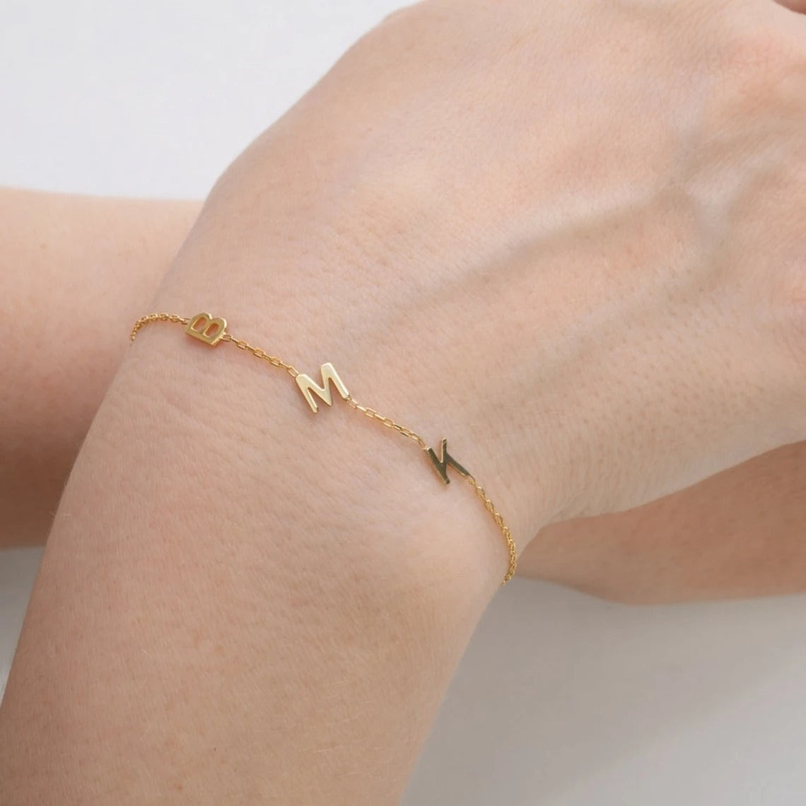 Stainless Steel Gold Color Initials Heart Bracelet Jewelry