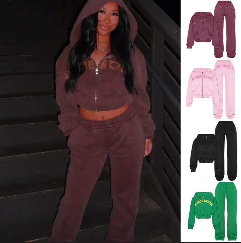Ins Letter Sports Suit Zip-up Hooded
