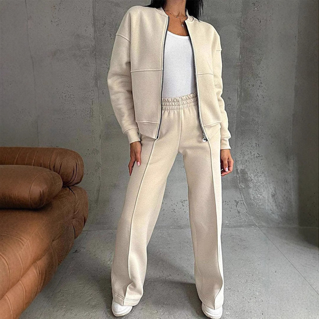 Sports Suits Zipper Jacket And Wide Leg Pants