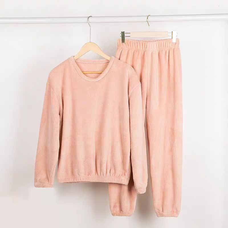 Coral Fleece Lined Padded Pajama Pants Suit