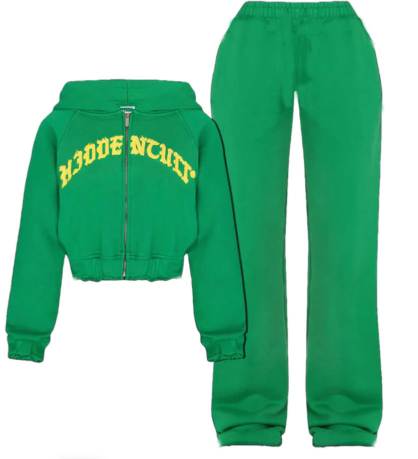 Ins Letter Sports Suit Zip-up Hooded