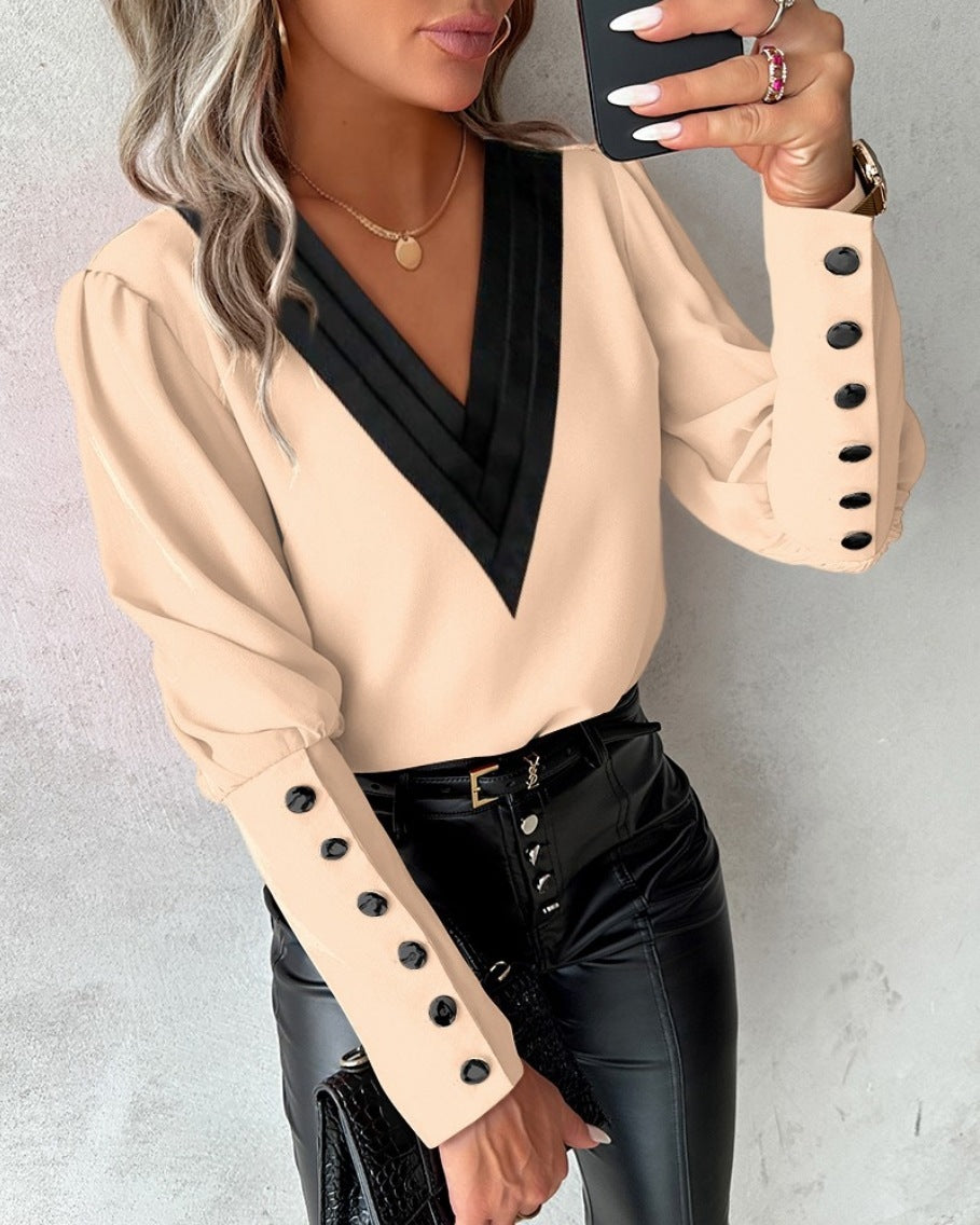 V-neck Long Sleeve Blouse