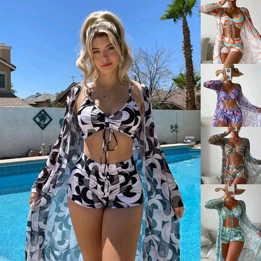 Pring-Bikini mit langärmeliger Strickjacke, modischer Sommer-Strand-Badeanzug