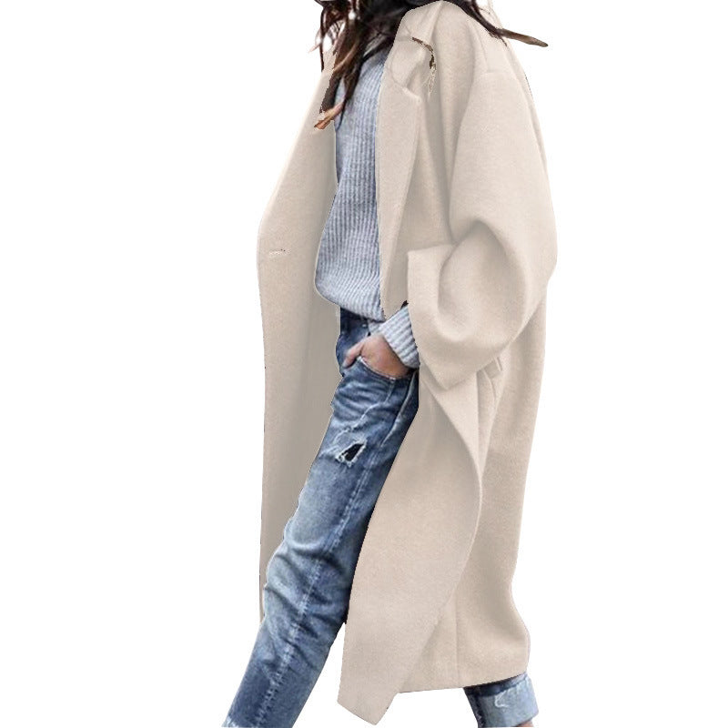 Casual Long Jacket With Pockets Solid Color