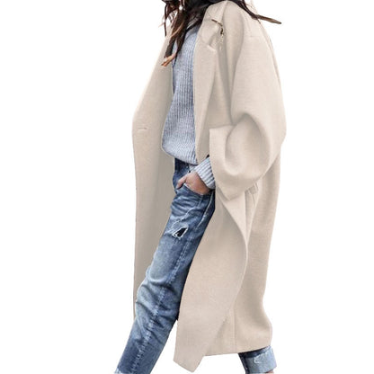 Casual Long Jacket With Pockets Solid Color