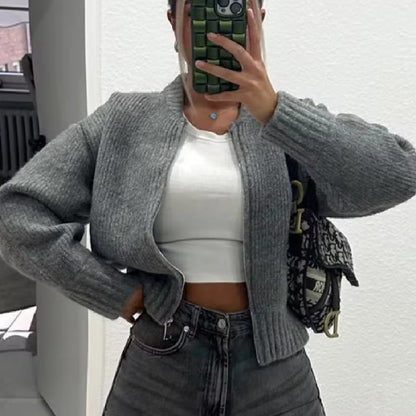 Dragkedja Stickad Jacka Sweater Coat