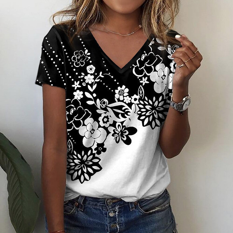 Flower Printed V-neck Short