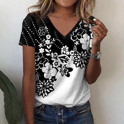 Flower Printed V-neck Short