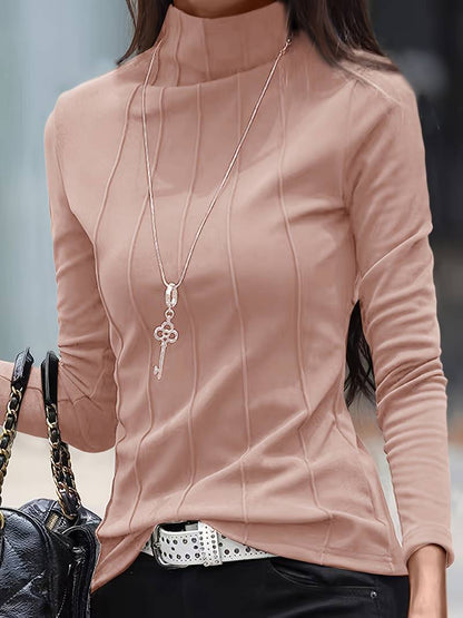 Solid Color Turtleneck Slim T-shirt