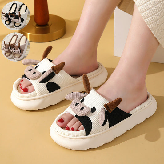 Cute Cartoon Cow Frog Slippers Linen