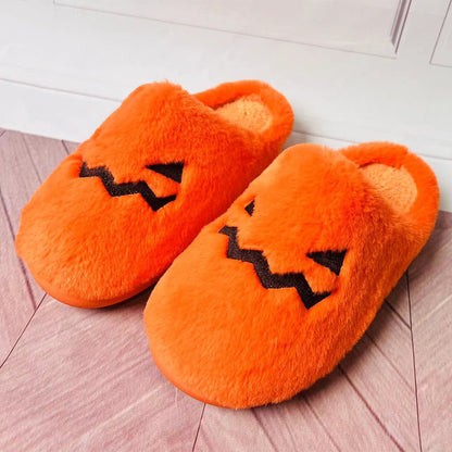 Cute Halloween Pumpkin Slippers Winter Warm Plush