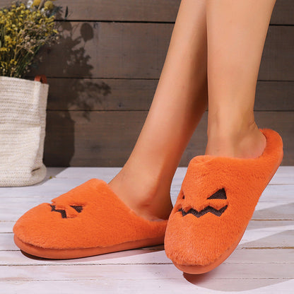 Cute Halloween Pumpkin Slippers Winter Warm Plush