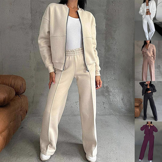 Sports Suits Zipper Jacket And Wide Leg Pants