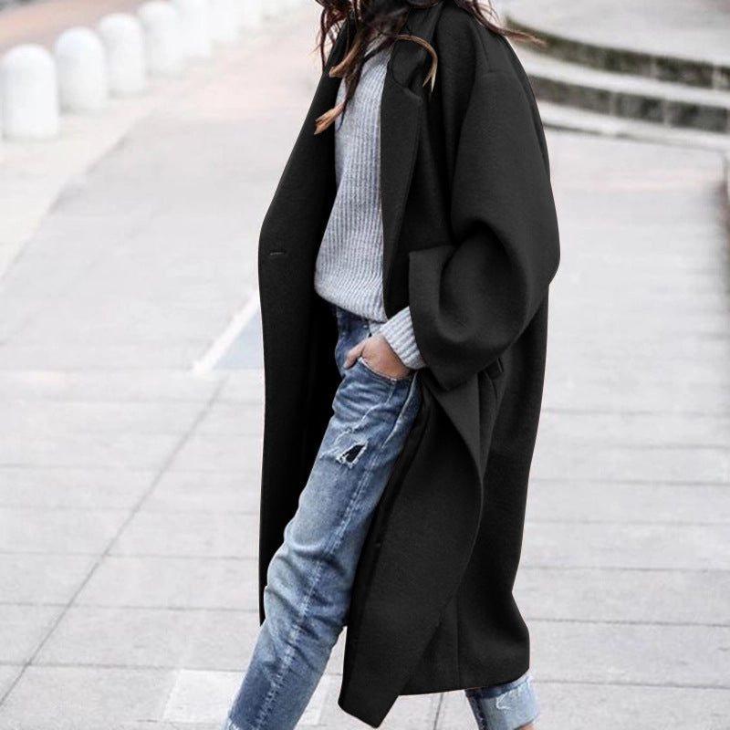 Casual Long Jacket With Pockets Solid Color