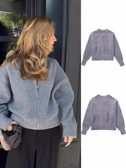 Dragkedja Stickad Jacka Sweater Coat