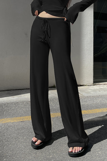 Fleece-lined Lace-up Long Sleeve Top High Waist
