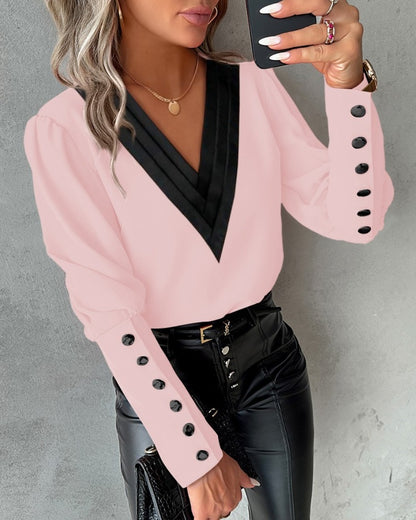 V-neck Long Sleeve Blouse