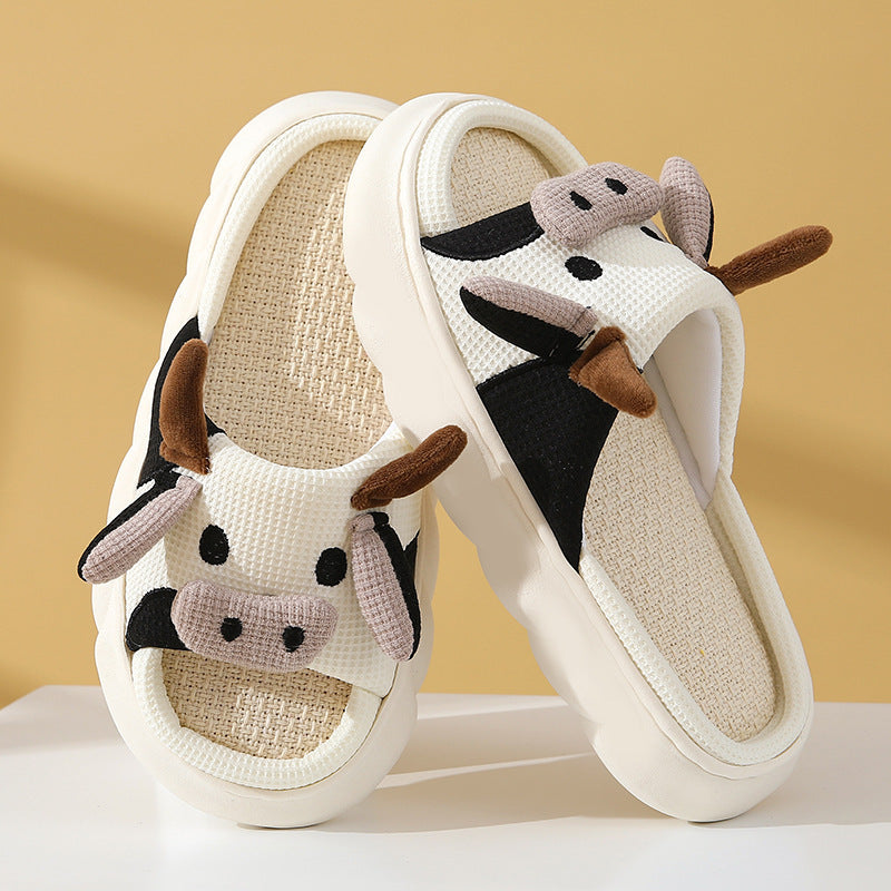 Cute Cartoon Cow Frog Slippers Linen