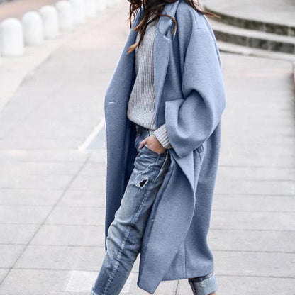 Casual Long Jacket With Pockets Solid Color