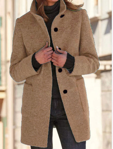 Fashion Stand Collar Woolen Coat