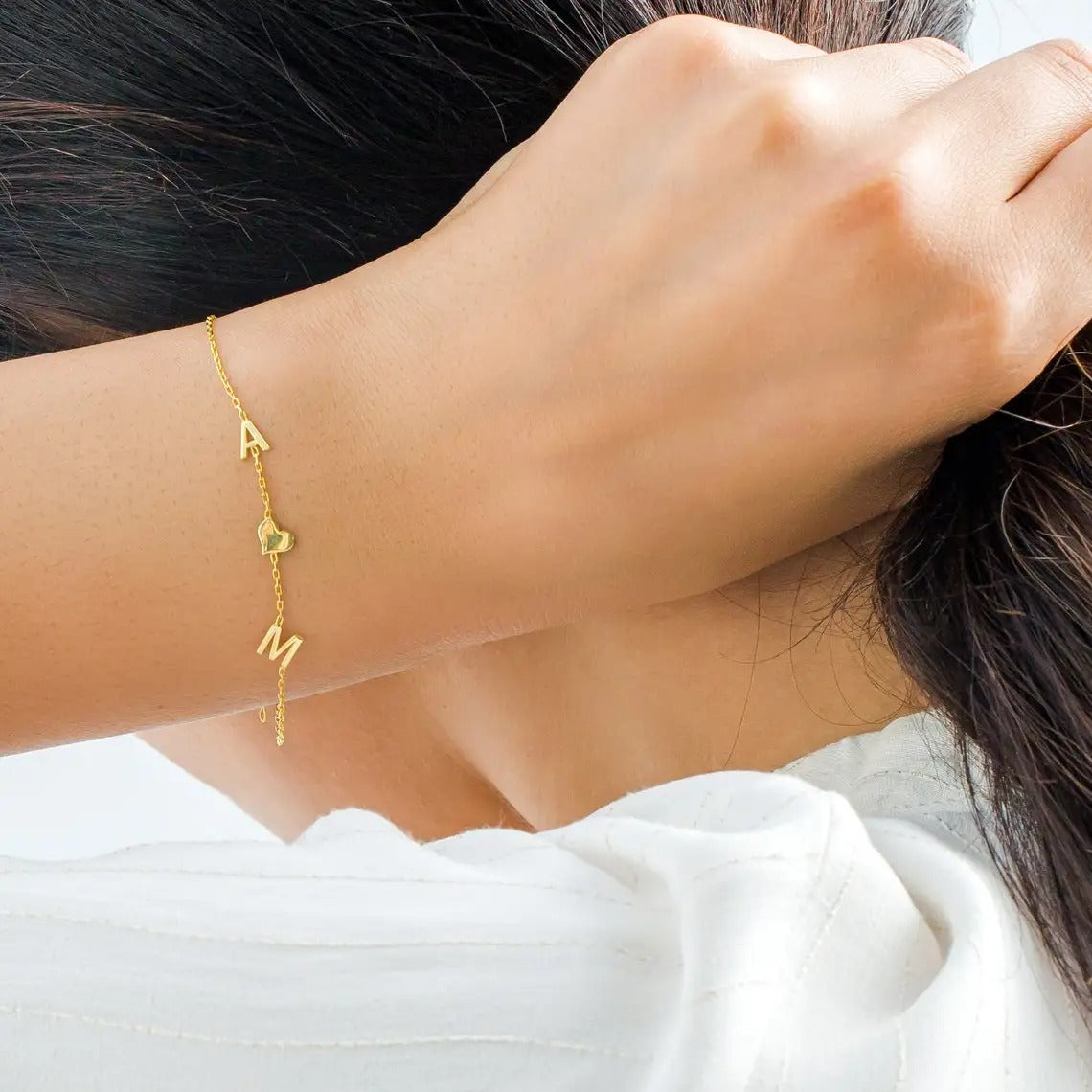 Stainless Steel Gold Color Initials Heart Bracelet Jewelry