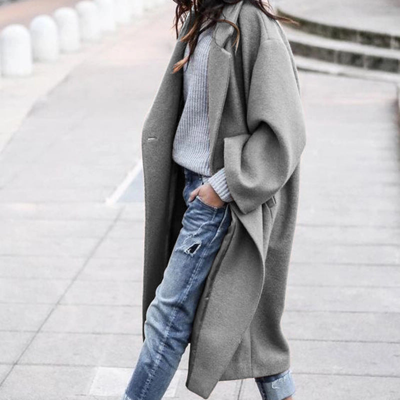 Casual Long Jacket With Pockets Solid Color