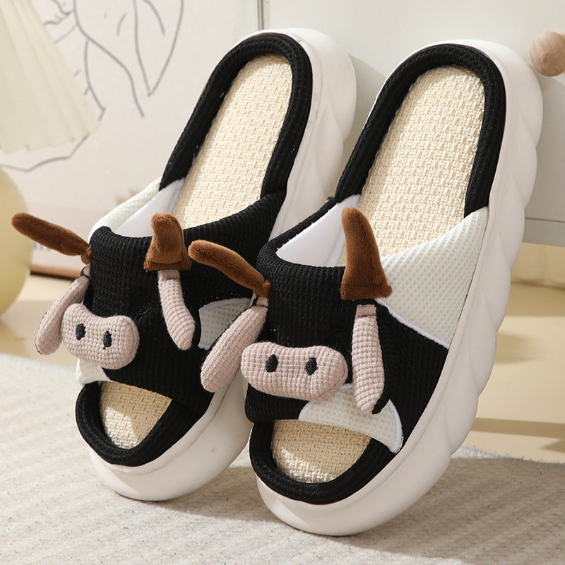 Cute Cartoon Cow Frog Slippers Linen