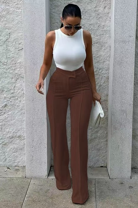 Slim Straight-leg Pants With Buckle