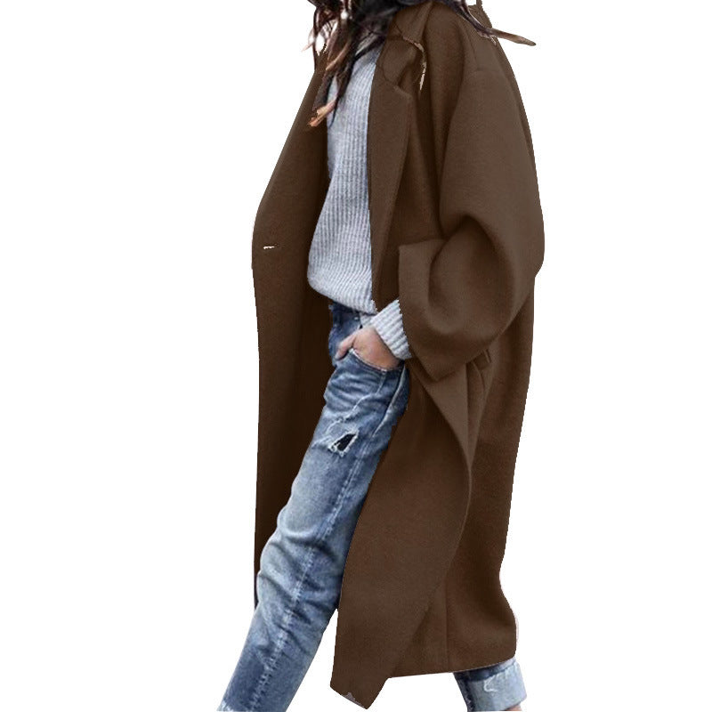 Casual Long Jacket With Pockets Solid Color