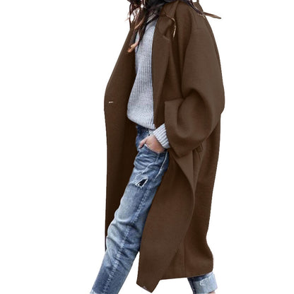 Casual Long Jacket With Pockets Solid Color