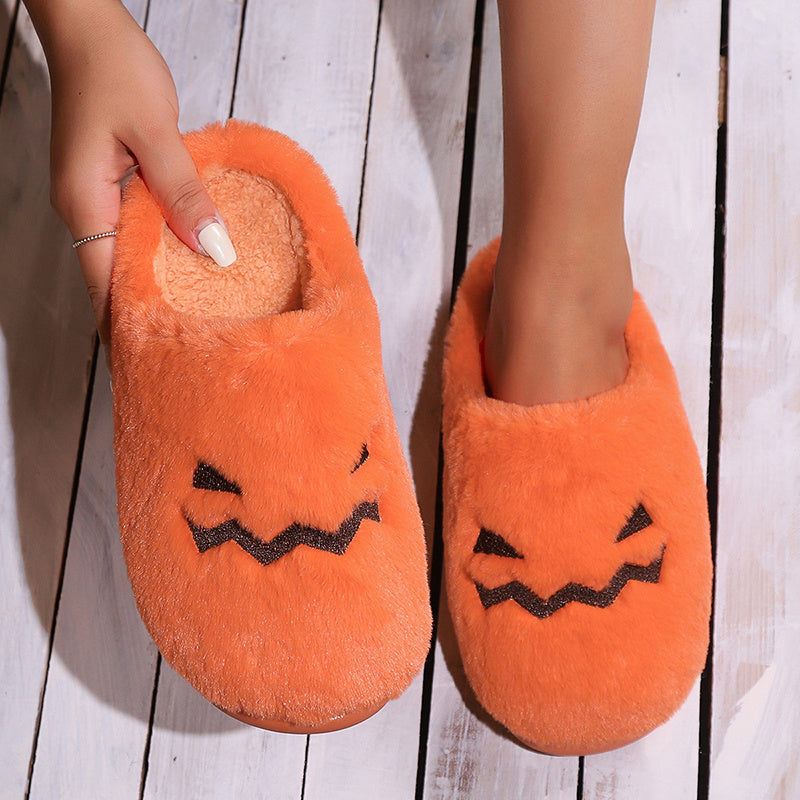 Cute Halloween Pumpkin Slippers Winter Warm Plush