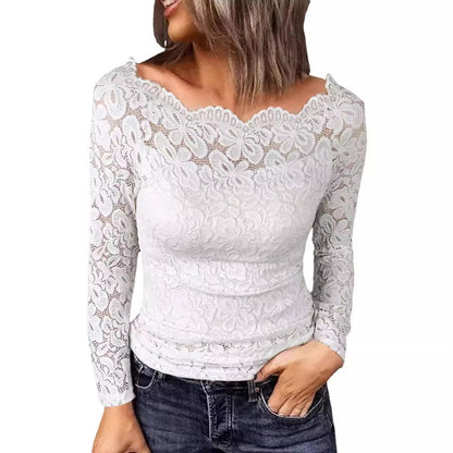 Off-neck Lace Stitching Coat Shirt