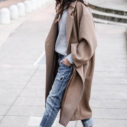 Casual Long Jacket With Pockets Solid Color