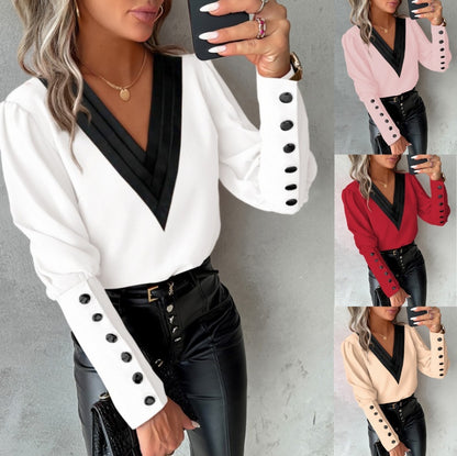 V-neck Long Sleeve Blouse